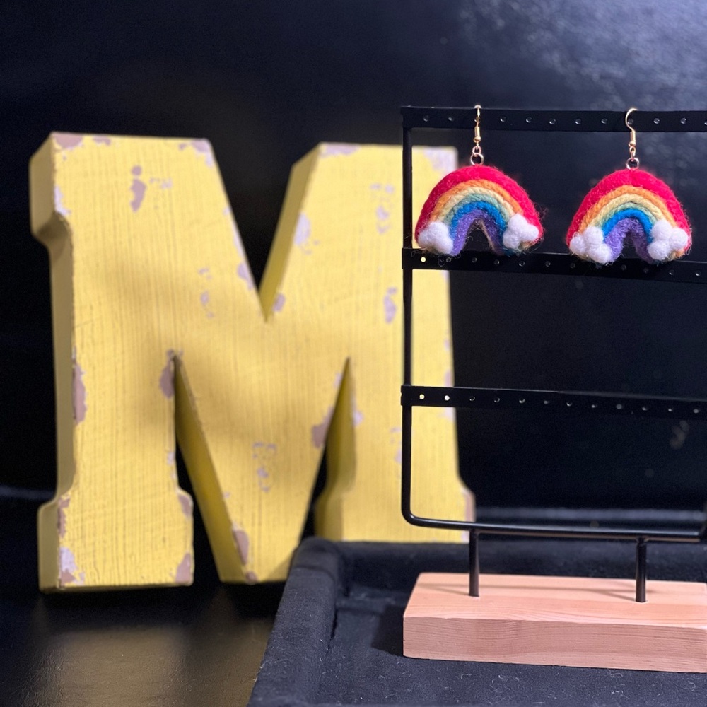 Rainbow Pom Pom Earrings